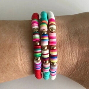 3 for $25/ Red Aqua White 3 Rubber Disc Stretch Bracelets NWT